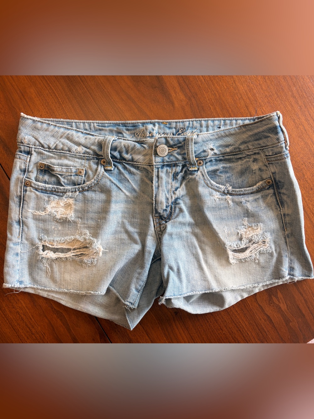 American Eagle Outfitters Light Blue Distressed Denim Shorts